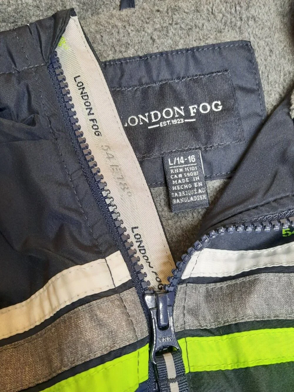 London Fog Boys Hooded Jacket Size L 14/16 Navy Blue Fleece Lined Full Zip Coat - Picture 5 of 11
